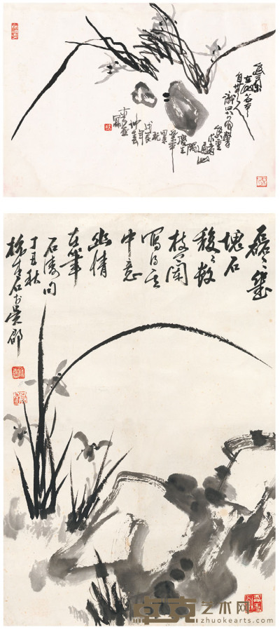 李亚 杭青石 兰石图 83×59cm 69.5×45.5cm