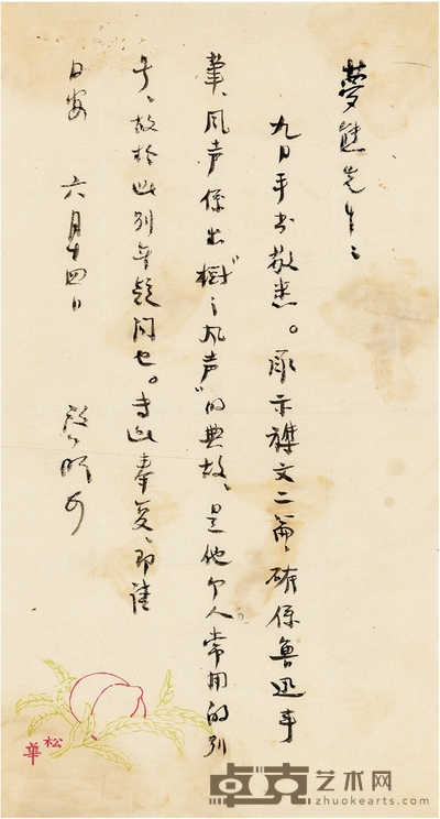 周作人 有关鲁迅别号问题的通信 23×12.5cm