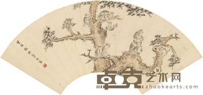 王云 松间猴戏图 52.5×18.5cm