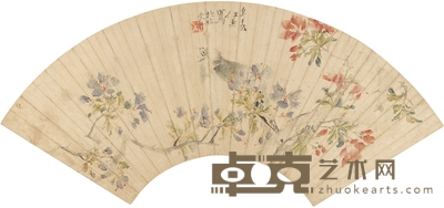 任熏 花间鸣鸟图 54.5×19cm