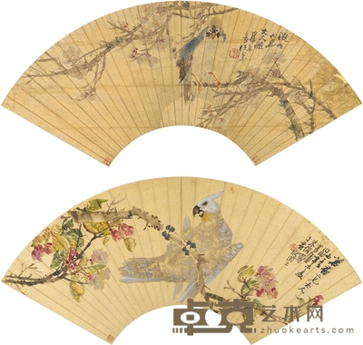 任熏 朱偁 鸟踏花枝图 51.5×17.5cm 53.5×19cm
