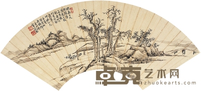 郁浚生 江亭山色图 51.5×17.5cm