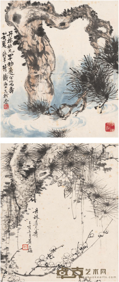 符铸 黄小梅 松寿图 29.5×25cm×2