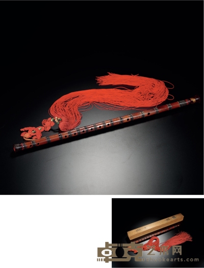 明·彩绘花卉玉兔纹竹笛 长：57cm