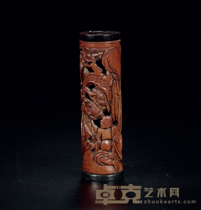 清·竹雕刘海戏金蟾香筒 高：14cm 直径：4.1cm
