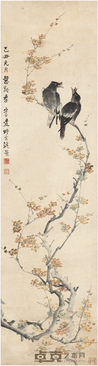 季守正 花枝双鸟图 116.5×31cm