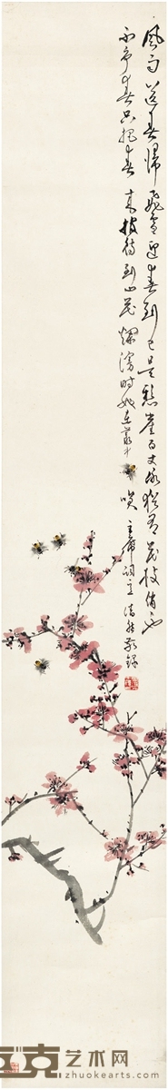 潘君诺 红梅蜜蜂图 130.5×19.5cm