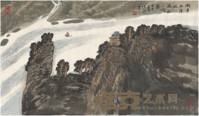 陆一飞 峡江观景图 73×42cm