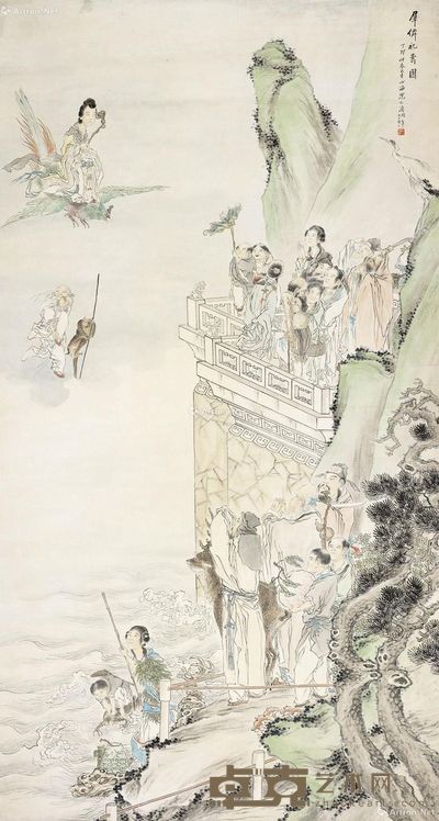 沈心海 群仙祝寿图 148×80cm