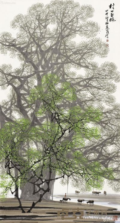 杜应强 村口古榕 179×96cm