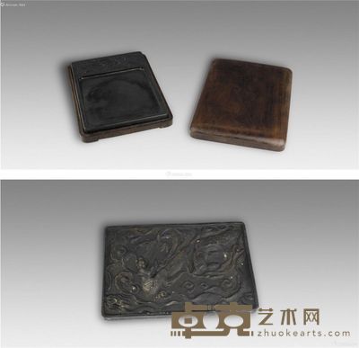 唐砖砚配黄花梨盒子 L28W×19H2