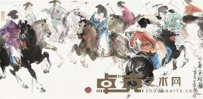 贺成 唐人马球图 62×124cm