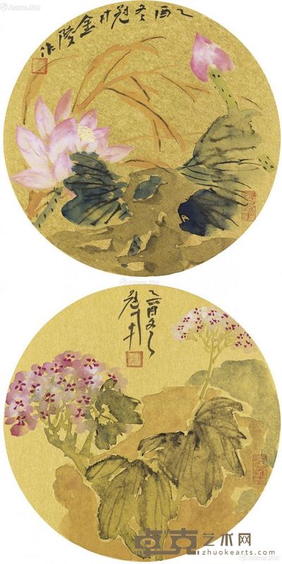 吴冠南 花卉两幅 D31cm×2