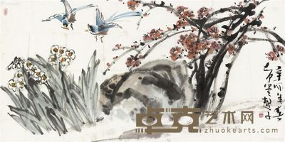 陆越子 花鸟 68×138cm