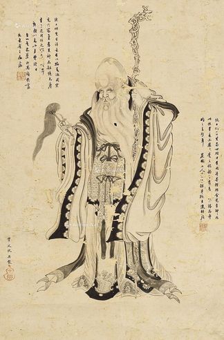 仿仇英老寿星图 立轴 水墨纸本