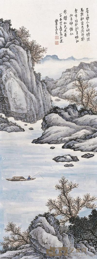 黎葛民 秋江钓月 90×33cm