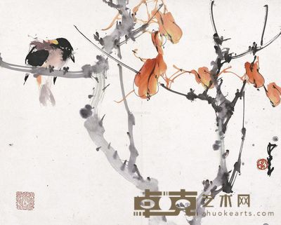 赵少昂 红叶小鸟 30×37cm