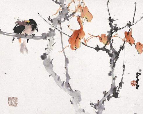 赵少昂 红叶小鸟