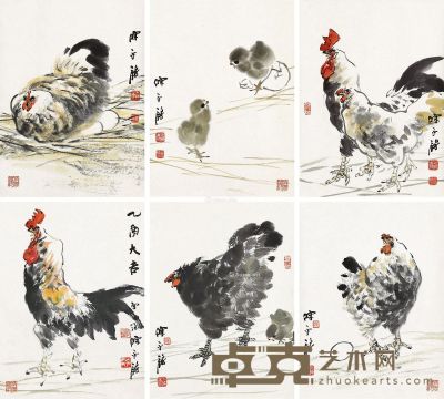 陈永锵 群鸡图 46×34.5cm×6