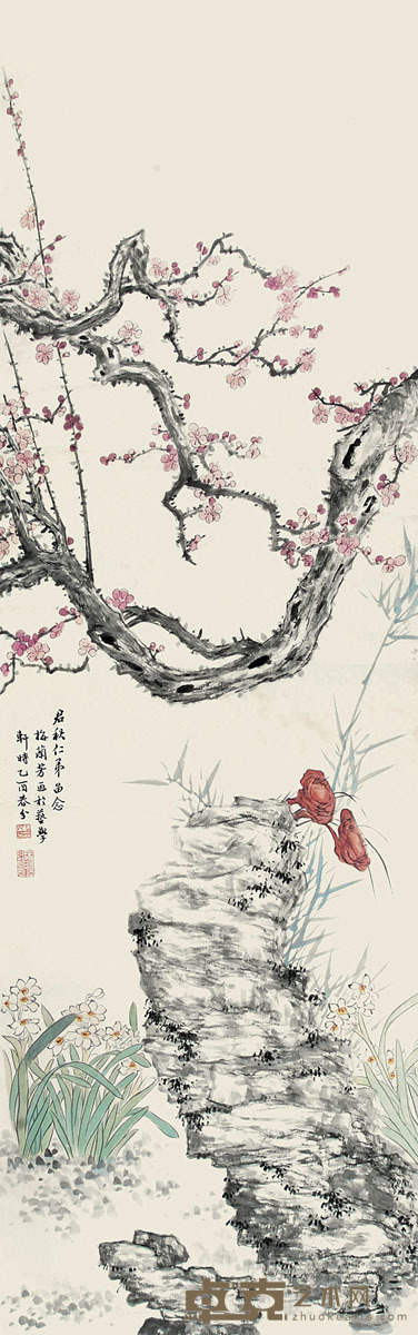梅兰芳 寿石图 141×43cm