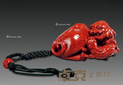 高山朱砂双狮手件 6.5×4.7×3.3cm