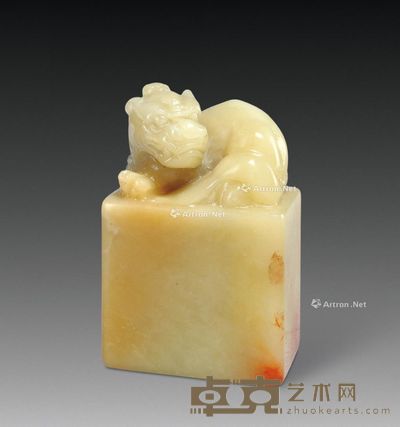 芙蓉石兽钮扁章 3×2×4.2cm