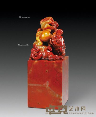 高山朱砂狮钮大方章 5×5×13.1cm