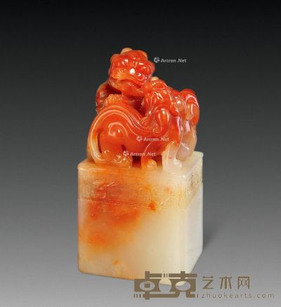 结晶红花芙蓉石兽钮章 3.2×3.2×6.5cm