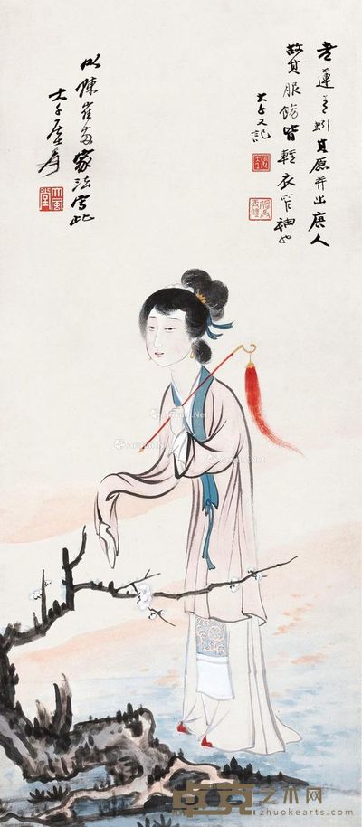 张大千 仕女图 87×38cm