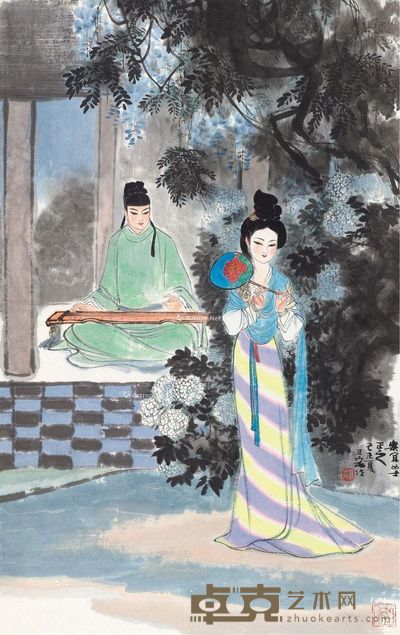 刘旦宅 执扇听琴图 96×60cm