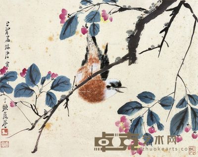 唐云 枝头鸣禽 31×39cm