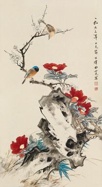 田世光 白梅山茶花