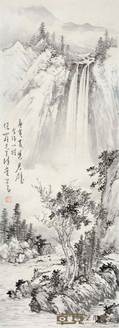 溥儒 黄君璧 山水 92×33cm