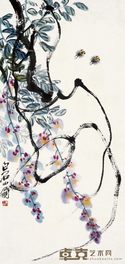 齐白石 藤花引蜂来 69×32cm