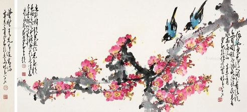 赵少昂 红花双鸟