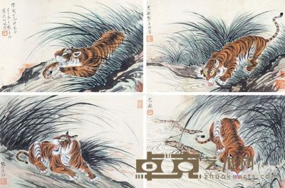 张善孖 虎威图 27.5×42cm×4