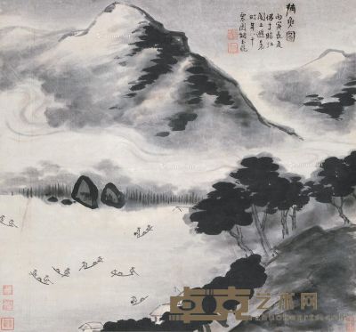 胡玉昆 捕鱼图 52×56cm