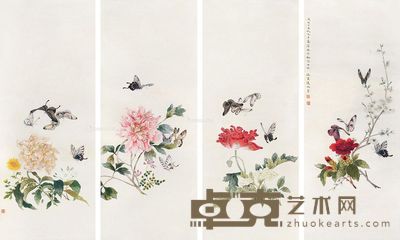 凌淑华 花蝶图 80×32cm×4