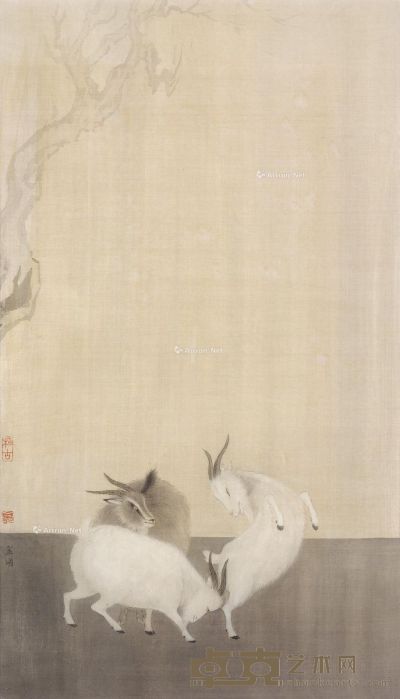 李金国 居中戏羊图 74.5×42.5cm