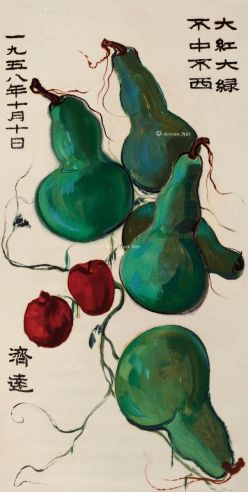 王济远 1958年作 葫芦图 纸本 油画