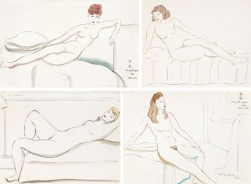 王济远 1944年作、1944年作 女人体 （一组四件） 纸本 水彩