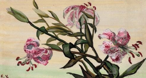 王济远 1954年作 百合 纸板 油画
