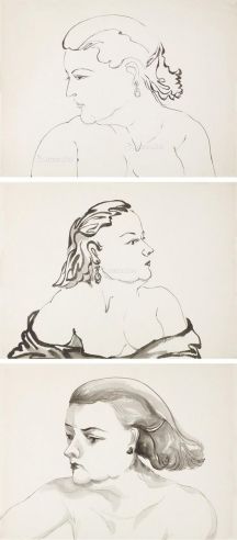 王济远 女子肖像 （一组三件） 纸本 水墨