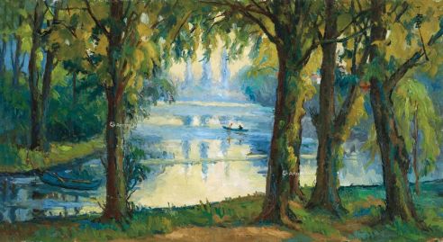 潘玉良 1940年代作 巴黎湖景 布面 油画