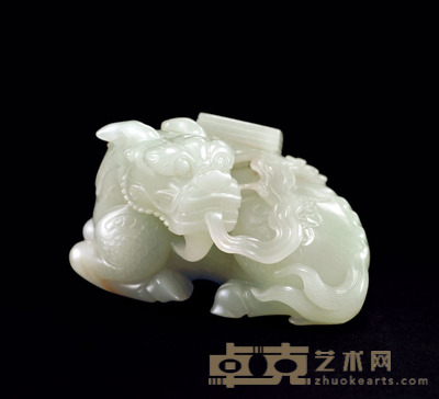 清中期 白玉麒麟背书摆件 长8.4cm