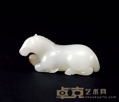 白玉留皮卧马摆件 长6.8cm