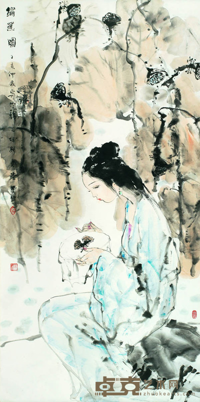 袁笙中 繍莲图 137×68