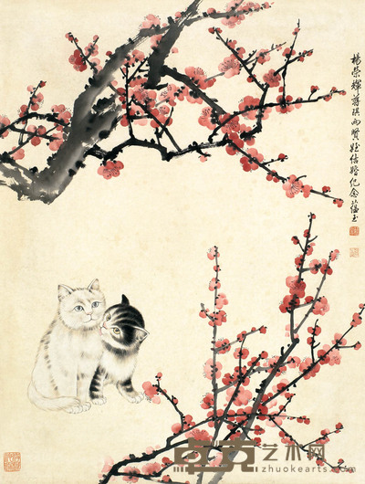赵蕴玉 梅花双猫 69×50