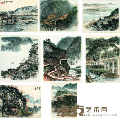 冯建吴 山水册页八开 