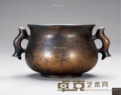 清 铜鱼耳炉 长17cm